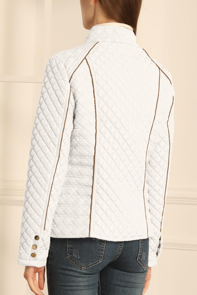 Bellivera Women's Stand Collar Lightweight Quilted Puffer Jacket Padded Zip Coat for Spring and Winter 087 White S - Image 3